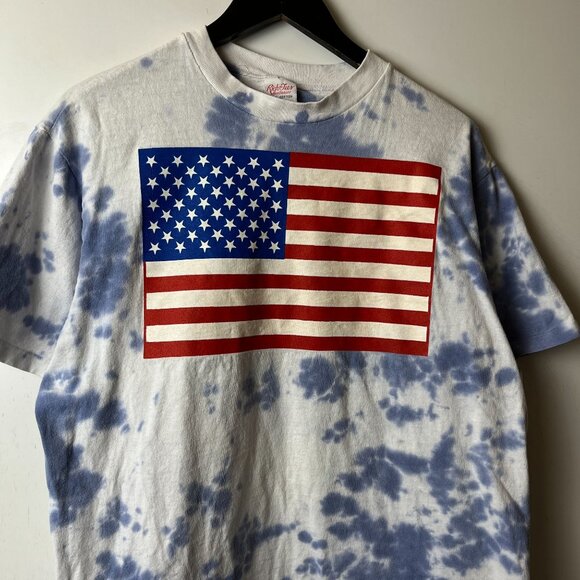 Vintage 90s American Flag T Shirt White Blue XL Extra Large USA Single Stitch - Picture 12 of 15